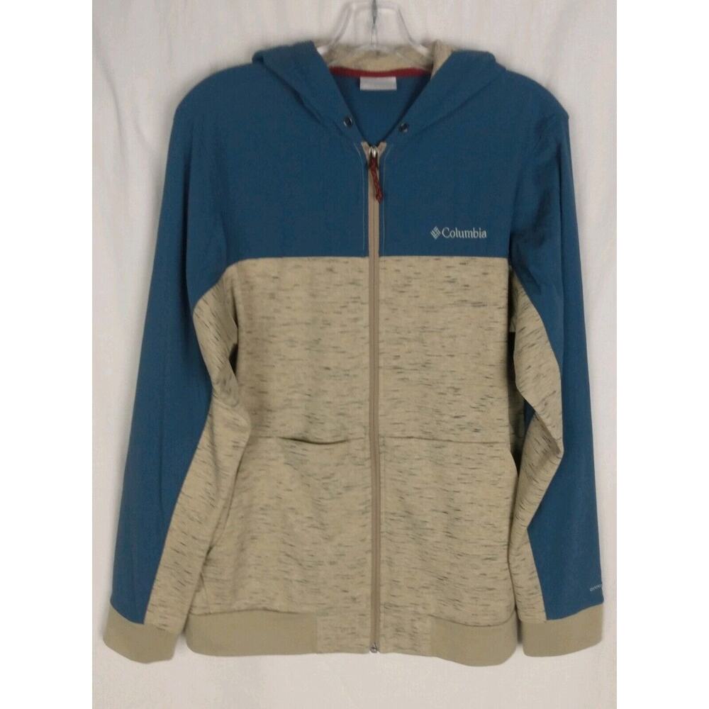 Columbia Omni-Shade Small Full Zip Hooded Two-Tone Blue Heather Tan Jacket